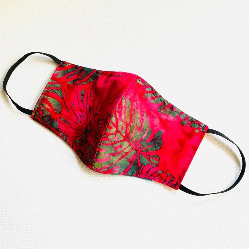 NEW Handmade Batik Monstera Print Face Mask